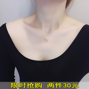 新款 2022春秋超薄莫代尔衫百搭ins女装长袖低领紧身大U领打底T恤