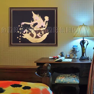 手绘油画东南亚泰式风格佛手画客厅酒店抽象挂画玄关金箔画装饰画