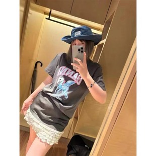 丹麦品牌2024纯棉夏季T恤女天空飞马印花短袖
