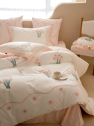 富山草莓韩式小清新花朵全棉，水洗棉四件套少女心纯棉被套床单