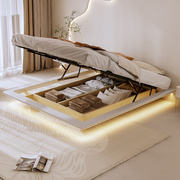 无床头悬浮储物科技绒布艺床，现代简约极简主卧榻榻米双人大床婚床