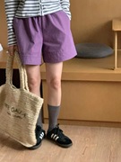 日系肌理感棉麻短裤女夏季小个子宽松高腰显瘦休闲运动阔腿五分裤
