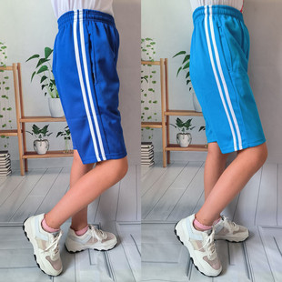 天蓝色五分裤男女跑步运动短裤，校服裤子薄款宝蓝色中小学生运动裤