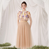 越南小众设计师MINT 2023年春季花朵娃娃领上衣+高腰网纱裙