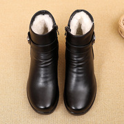 冬季女鞋棉鞋平底平跟中老年中年老人棉靴子，女靴短靴妈妈鞋真皮鞋