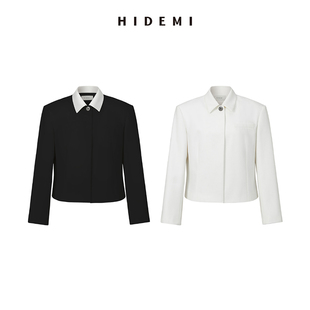 hidemi简约一粒扣翻领式短款夹克西服，外套白色黑色(小白领)