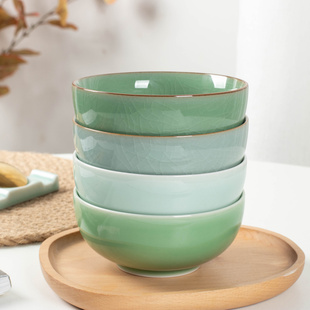 陶瓷碗家用20245英寸大号米饭碗单个高颜值日式冰裂青瓷餐具