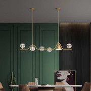 极简餐厅吊灯现代简约创意个性北欧轻奢全铜长条餐桌水晶吧台吊灯