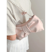 手提珍珠链条包包女2024潮夏季单肩斜挎包高级感褶皱蝴蝶结包