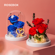 永生花高级感礼盒，干花束玫瑰摆件，玻璃罩送女朋友女生闺蜜生日礼物