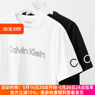阿瞳牛社 Calvin Klein字母印花T恤男士CK时尚圆领透气棉短袖夏季