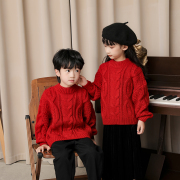 新年红色毛衣龙年冬装男童女童加厚2023儿童过年毛衣圆领毛线衣潮
