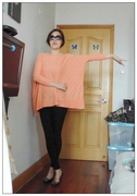 外贸原单欧美样衣甜美浅橘色破洞设计感蝙蝠袖针织衫