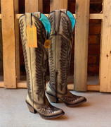 美国本土马靴CORRAL刺绣粗跟复古西部牛仔靴牛皮过膝长靴真皮女靴