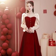 小个子新娘结婚订婚红色敬酒服日常大码订婚旗袍，礼服新中式连衣裙