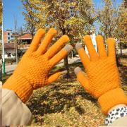 秋冬季手套保暖情侣男女学生五指毛线针织手套加绒可触屏骑行手套