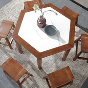 晨府实木餐桌椅组合家用现代简约中式小户型，岩板多边形饭桌