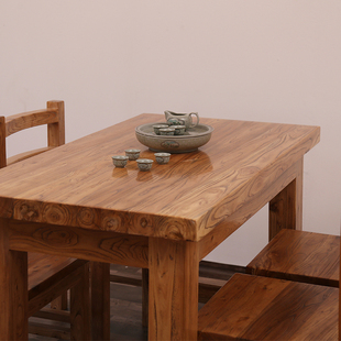 老榆木家具原生态原木，实木木质家具餐桌椅组合茶桌，饭桌书桌子简约