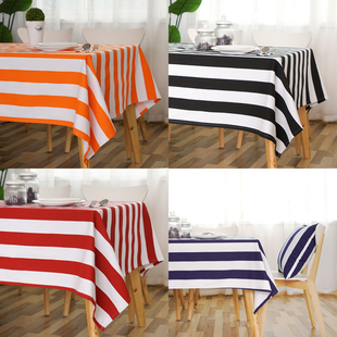 地中海条纹餐桌布餐垫，可黑白红白，条纹桌布帆布甜品台布盖布