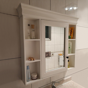 美式实木卫生间镜箱定制智能浴室镜，柜收纳置物柜，橡木挂墙式镜子柜