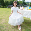 女童白色连衣裙夏季2022韩版儿童洋气时髦公主裙大童雪纺长裙