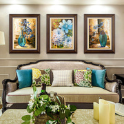 客厅装饰画沙发背景墙挂画美式花卉，田园壁画三联画餐厅玄关欧式