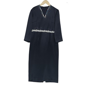 六礼LOOLAYY品牌女装高端时尚气质百搭藏蓝色连衣裙A3-17963