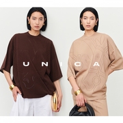 UNICA/精致镂空马头图腾_篙端清凉醋酸棉时髦落肩廓形针织T恤套装