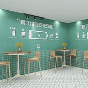 简约创意小清新奶茶店壁纸咖啡，餐厅小吃壁画网红拍照打卡背景墙纸