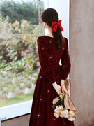极速敬酒服新娘酒红色平时可穿红色小礼服小个子订婚连衣裙丝
