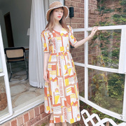 韩国进口夏季橙色棉长款连衣裙