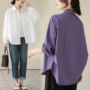韩版通勤茧型褶皱下摆纯色长袖紫色，衬衫上衣设计感方领开衫长袖子