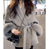 韩国2023冬气质短款收腰双面羊绒大衣女毛毛袖小个子羊毛外套