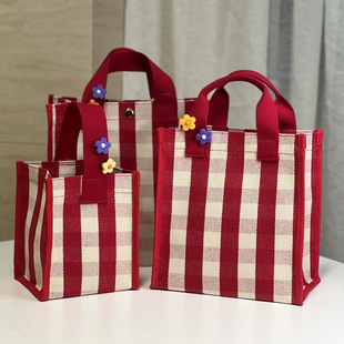 韩版格纹防水帆布包手提袋饭盒包时尚收纳包购物袋女包