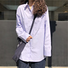 2024春夏香芋紫衬衫，女长袖淡紫色上衣防晒衣宽松学生口袋衬衣外套
