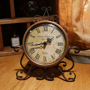 复古美式铁艺静音创意座钟罗马风创意时钟客厅台面钟表装饰