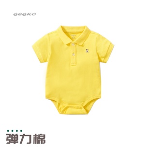 95%棉男宝宝婴儿POLO翻领绅士短袖三角哈衣满月周岁礼造型服