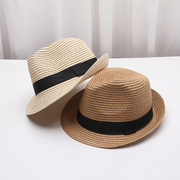 爵士帽男女夏季小礼帽英伦，风沙滩度假草帽亲子可折叠巴拿马帽子潮
