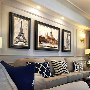 美式客厅装饰画沙发背景墙，挂画复古名画，油画欧式建筑壁画法式墙画