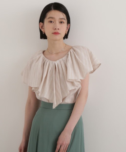 日本原单2024夏女士亚麻V领短袖套头衫出口外贸条纹蝙蝠衫娃娃衫