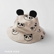 韩版可爱男女童熊猫耳朵帽春夏，婴儿宝宝帽子儿童遮阳渔夫帽子盆帽