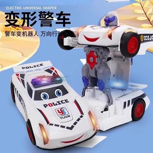 纽奇电动变形警车机器人儿童玩具男孩警车玩具男童灯光音乐小汽车
