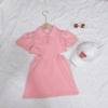 亲子装80-160夏季女童运动风，翻领polo纯棉连衣裙，小公主粉红色灰色