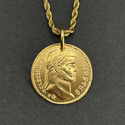 复古罗马饰品皇帝人像金币镀金戴克里先大帝古币吊坠圆牌硬币项链
