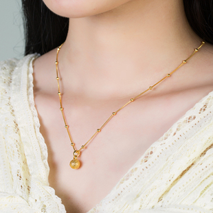 越南沙金圆珠锁骨链女韩版仿黄金，百搭转运珠项链，设计感结婚礼物