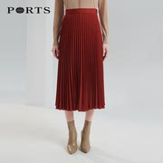 PORTS宝姿女装华丽褶皱红色显瘦收腰半身裙长裙LL9S018HWP024