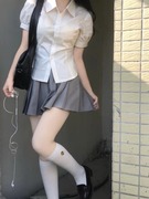 jk制服套装短袖衬衫女士夏季学院风辣妹纯欲收腰显瘦修身白色上衣