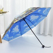 韩国创意油画伞双层太阳伞防晒防紫外线遮阳伞两用三折叠晴雨