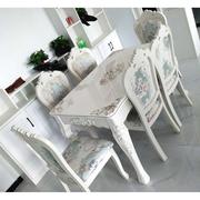 欧式大理石餐桌椅组合小户型印花简约大理石象牙白实木饭桌长方形