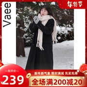 vaee大码女装大衣冬季气质，百搭韩版中长款胖mm加厚毛呢外套